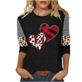 thumbnail image 1 of Women's Shirts Fashion Valentine's Day Holiday Love Heart Printed Shirts Tops Casual 3/4 Sleeve Top Spring Summer T Shirt Loose Round Neck Blouses, 1 of 4