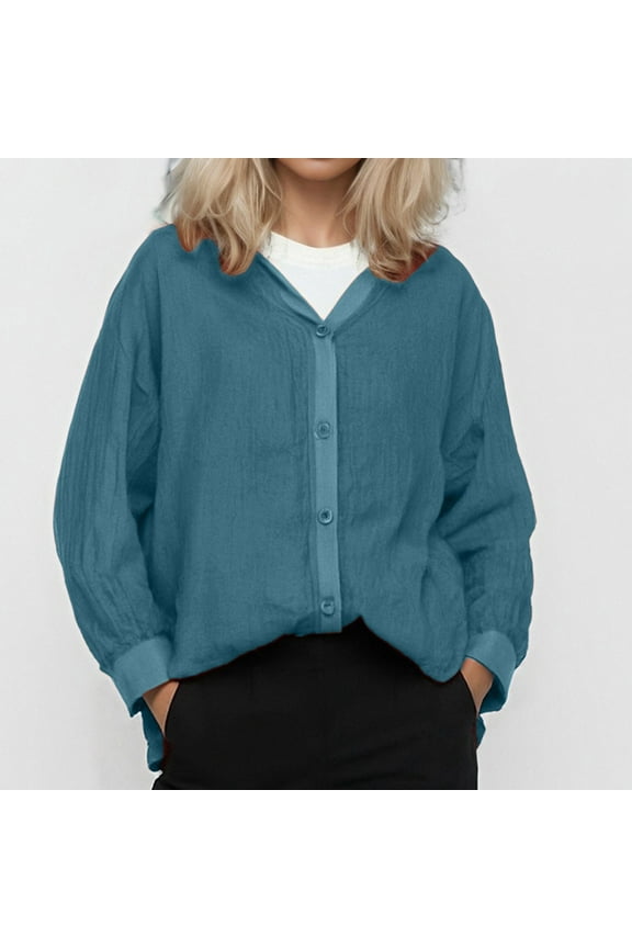 Women's Shirts Henley Dressy Casual Slim Loose Hooded Plus Size Solid Color Long Sleeved Cardigan Jacket Sun Shirt Loose Fit Blouses M-2XL