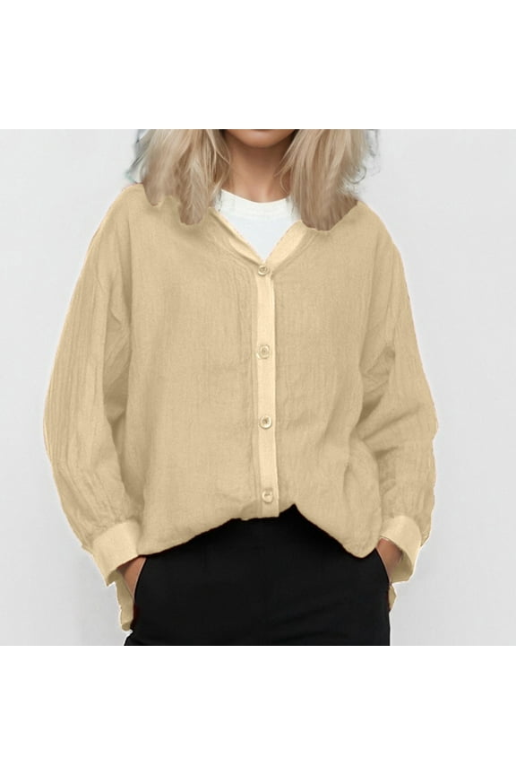 Women's Shirts Henley Dressy Casual Slim Loose Hooded Plus Size Solid Color Long Sleeved Cardigan Jacket Sun Shirt Loose Fit Blouses M-2XL