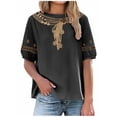 thumbnail image 1 of Women's Shirts Linen Tunic Top Plus Size Crew Neck Short Sleeve Boho Embroidered Floral Print T-Shirt Casual Loose Imitation Cotton Linen Shirt Fashion Oversized Tops, 1 of 5