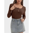 thumbnail image 1 of Women's Shirts Long Sleeve Casual Fall Top Button Ribbed Knit Basic Blouses, 1 of 6