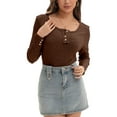 thumbnail image 1 of Women's Shirts Long Sleeve Casual Fall Top Button Ribbed Knit Basic Blouses, 1 of 6