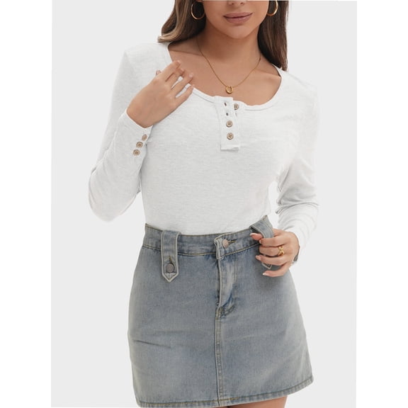 Women's Shirts Long Sleeve Casual Fall Top Button Ribbed Knit Basic Blouses