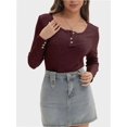 thumbnail image 1 of Women's Shirts Long Sleeve Casual Fall Top Button Ribbed Knit Basic Blouses, 1 of 6