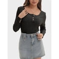 thumbnail image 1 of Women's Shirts Long Sleeve Casual Fall Top Button Ribbed Knit Basic Blouses, 1 of 6