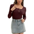 thumbnail image 1 of Women's Shirts Long Sleeve Casual Fall Top Button Ribbed Knit Basic Blouses, 1 of 6