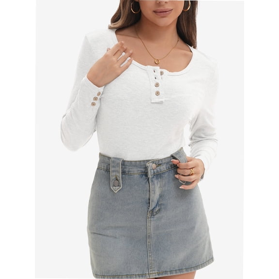 Women's Shirts Long Sleeve Casual Fall Top Button Ribbed Knit Basic Blouses