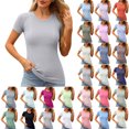 thumbnail image 1 of Women's Shirts Seamless Workout Short Sleeve Crew Neck Raglan Sleeve Compression Slim Fit Yoga Athletic Tee Sweat Wicking Base Layer Top for Everyday Layered Outfits, 1 of 6