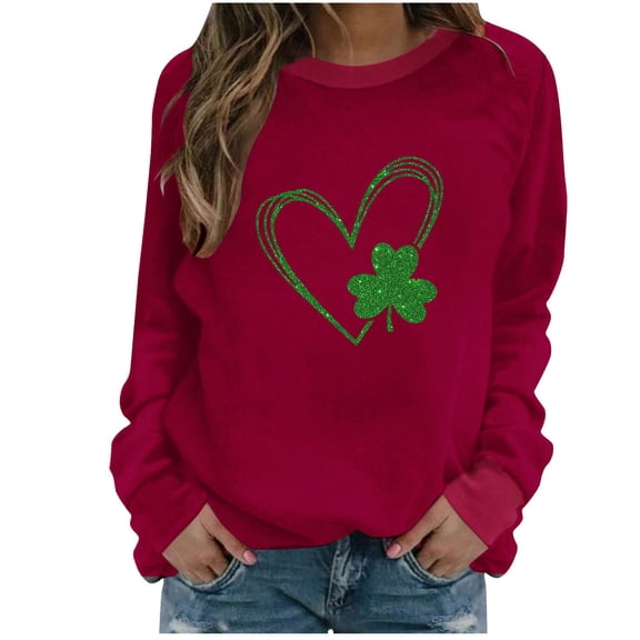 Women's Shirts St. Patrick's Day Sweatshirts Long Sleeve Casual Sweat Shirt Spring Summer Classic Print Crew Neck Blouses Pullover Tops