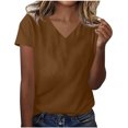 thumbnail image 1 of Women's Shirts Summer Casual V Neck Short Sleeve Tops Business Dressy Loose Fit Basic Blouses Solid Color Tee (L, Brown), 1 of 4