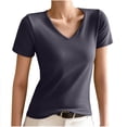 thumbnail image 1 of Women's Shirts Summer Modal Cotton T-shirts V-neck Straight Shoulder Solid Color Blouses Short Sleeve Bottoming Shirt Top, 1 of 3