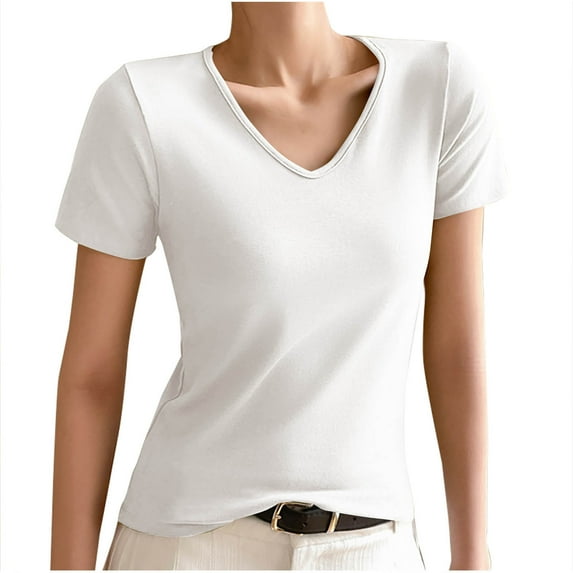Women's Shirts Summer Modal Cotton T-shirts V-neck Straight Shoulder Solid Color Blouses Short Sleeve Bottoming Shirt Top