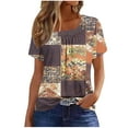 thumbnail image 1 of Women's Shirts Summer New Square Collar Short Sleeved T-Shirts Fashion Full Floral Printing Front Pleated Blouses Top Button Casual Loose Pullover Tops, 1 of 5