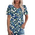 thumbnail image 1 of Women's Shirts Summer New T-Shirt Colorful Floral Print Blouses Round Neck Puff Sleeve Short Sleeve Shirt Pullover Top, 1 of 6