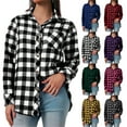 thumbnail image 1 of Women's Shirts Winter Button Plaid Lapel Outerwear Blouse Long Sleeve Shirts Turndown Collar Regular Tops Plaid Shirts for Women, 1 of 2