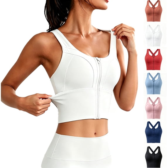 Women's Shock Stretch Sports Bras, Front Closure Cross Back High Impact Quick Dry Running Yoga Athletic Bra