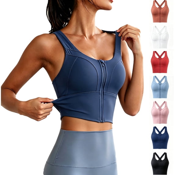 Women's Shock Stretch Sports Bras, Front Closure Cross Back High Impact Quick Dry Running Yoga Athletic Bra
