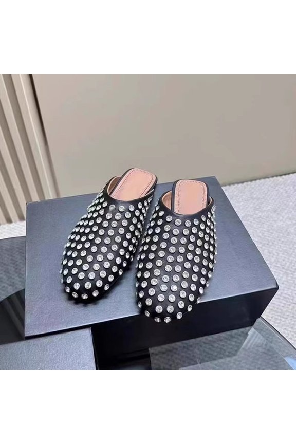 Women's Shoe Crystal Studded , Cushioned Insole, Round Toe, Black