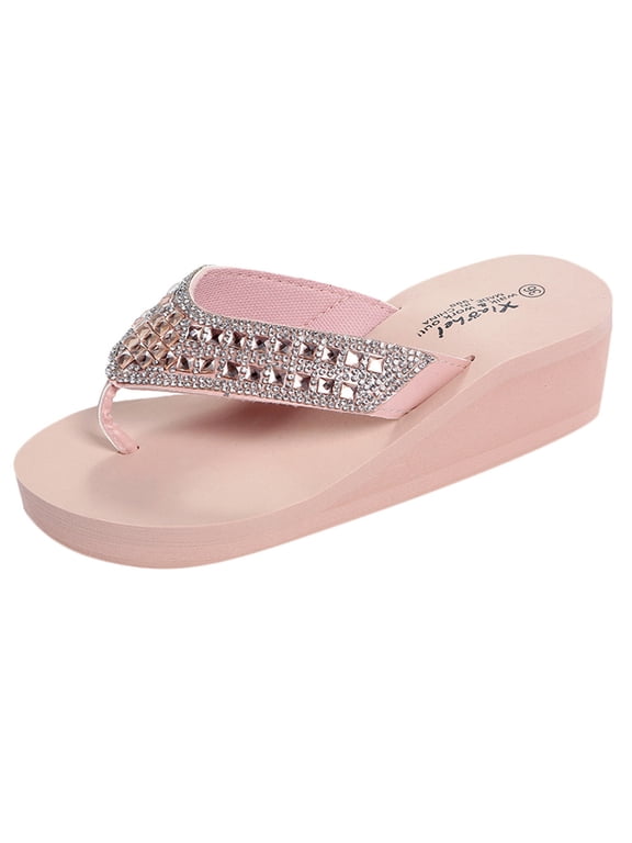 Women's Shoes Casual Fashion Wedge Sandals, Slip-On, Round Toe, Pink, US 11