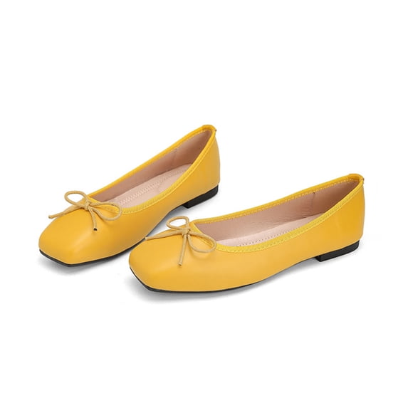 Women's Shoes Mary Jane Shoes Women Work Shoes Women Womens Dress Shoes Women's Mary Jane Bow-Knot Square Toe Ballet Flats Comfortable Slip-On Ballerina Dance Dress Shoes Soft Work Flats Yellow 8