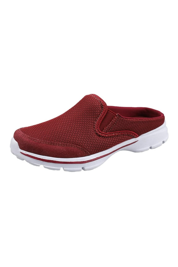 Women's Shoes Slip On Mesh Closed Toe Wide Width Clogs Air Cushion Breathable Lightweight Walking Shoes Closed Toe Slippers Red Women Sandal