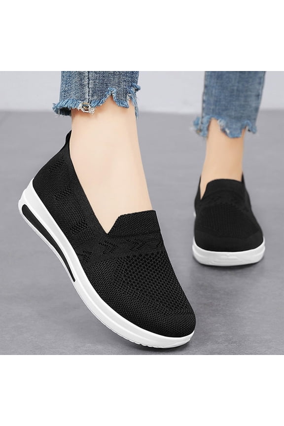 Women's Shoes Women's Athletic Running Shoes Fashion Platform Wedge Comfortable Breathable Knit Sock Air Cushion Low Top Sneakers Slip On Lightweight Sports Canvas Shoes Loafers for Work Nurse 6