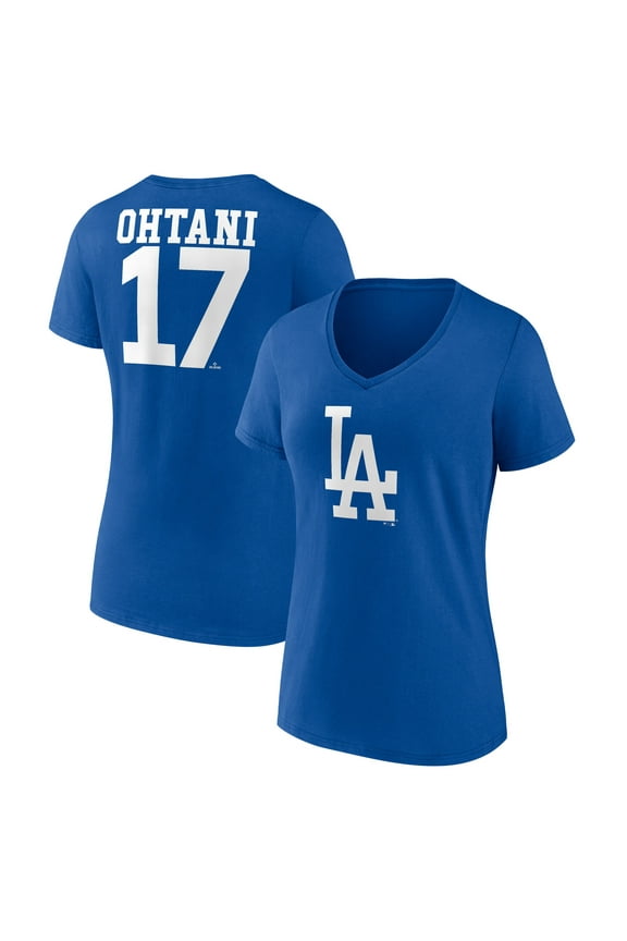 Women's Shohei Ohtani Royal Los Angeles Dodgers Player Name & Number V-Neck T-Shirt