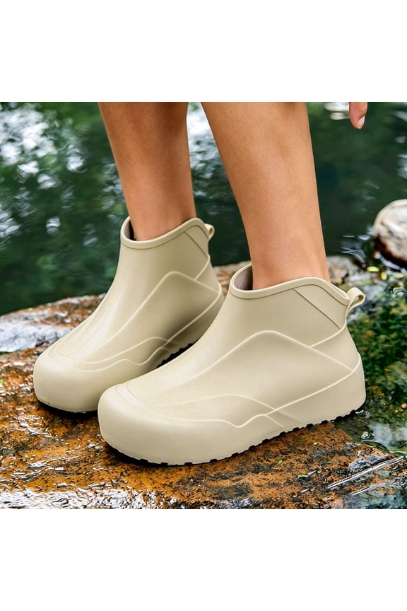 Women's Short Ankle Rain Boots Flexible Rubber Slip On Solid Neutral Shades for Garden Maintenance Rainy Daily Errands White 40