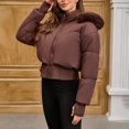 thumbnail image 1 of Women's Short Belted Puffer Jacket, Faux Fur Trim Hooded Quilted Coat, Waist Cinching Winter Jacket, Warm Winter Coat, Casual Short Puffer, Belted Winter Jacket, Cozy Faux Fur Hood Brown S, 1 of 10