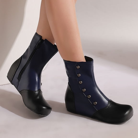 Women's Short Boots With Decoration Color Blocking Thick Heel High Heels Side Zipper And Ankle Boots And Winter Fashion Boots