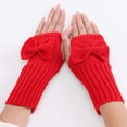 thumbnail image 1 of Women's Short Bow Knit Wrist Warmers, Cute Fingerless Gloves with Bow Design, Autumn Winter Wrist Warmers, Stretchy Wool Blend Fingerless Gloves for Typing and Daily Use Red1, 1 of 3