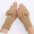 thumbnail image 1 of Women's Short Bow Knit Wrist Warmers, Cute Fingerless Gloves with Bow Design, Autumn Winter Wrist Warmers, Stretchy Wool Blend Fingerless Gloves for Typing and Daily Use Yellow, 1 of 3