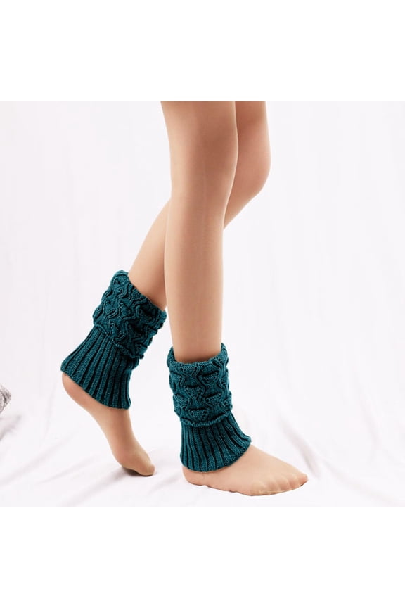 Women's Short Cable Knit Leg Warmers with Open Toe, Winter Folded Cuff Ankle Boot Cuffs, Hollow Out Crochet Footless Socks, Sky Blue, One Size