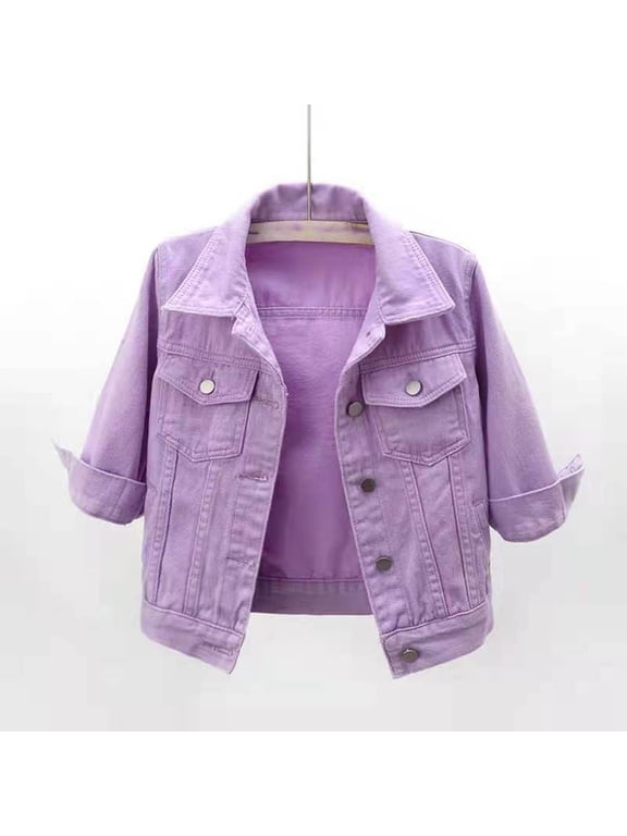 Women's Short Casual Fashion Three Quarter Sleeve Denim Jacket Light Weight Jean Jacket for Women plus Size Distressed Jean Jacket Dressy Jacket Short Sleeve Jean Jacket Summer Jackets for Women