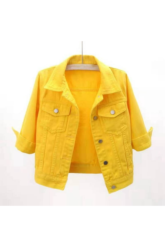 Women's Short Casual Fashion Three Quarter Sleeve Denim Jacket Womens Crop Denim Jacket plus Jean Jacket Lined Denim Jacket Women Big And Tall Jean Jacket Wax Jean Jacket for Women Lightweight Long