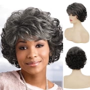 Womens Short Curly Gray Wig, Synthetic Hair Wig for Daily Wear, Halloween Costume, Themed Party, Natural Fluffy Short Wig for Mature Female