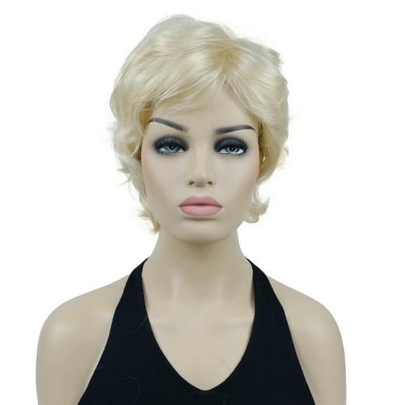 Women's Short Curly Wavy Wig Synthetic Hair Full Wig for Daily Use, 6 inches, 613 Blonde