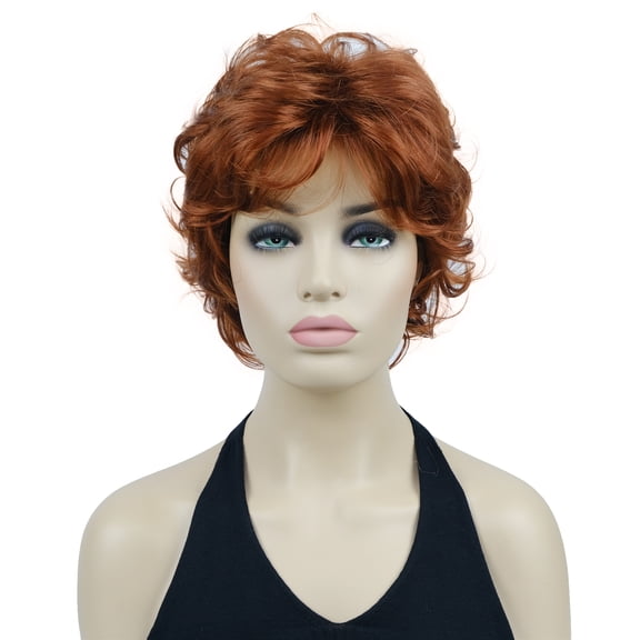 Women's Short Curly Wavy Wig Synthetic Hair Full Wig for Daily Use, 6 inches, Copper Red