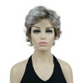 thumbnail image 1 of Women's Short Curly Wavy Wig Synthetic Hair Full Wig for Daily Use, 6 inches, Light Gray with Dark Root, 1 of 8