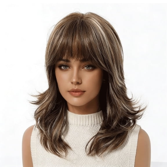 Women's Short Curly Wig with Straight Bangs