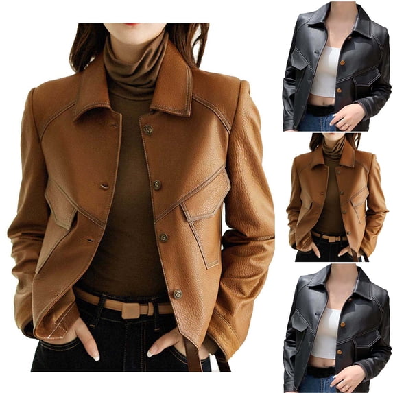 Women's Short Cut Slim Fit Motorcycle Leather Jacket With Inner Lining Comfy Streetwear Casual Daily Going Out Tops | CSEONE,Black L
