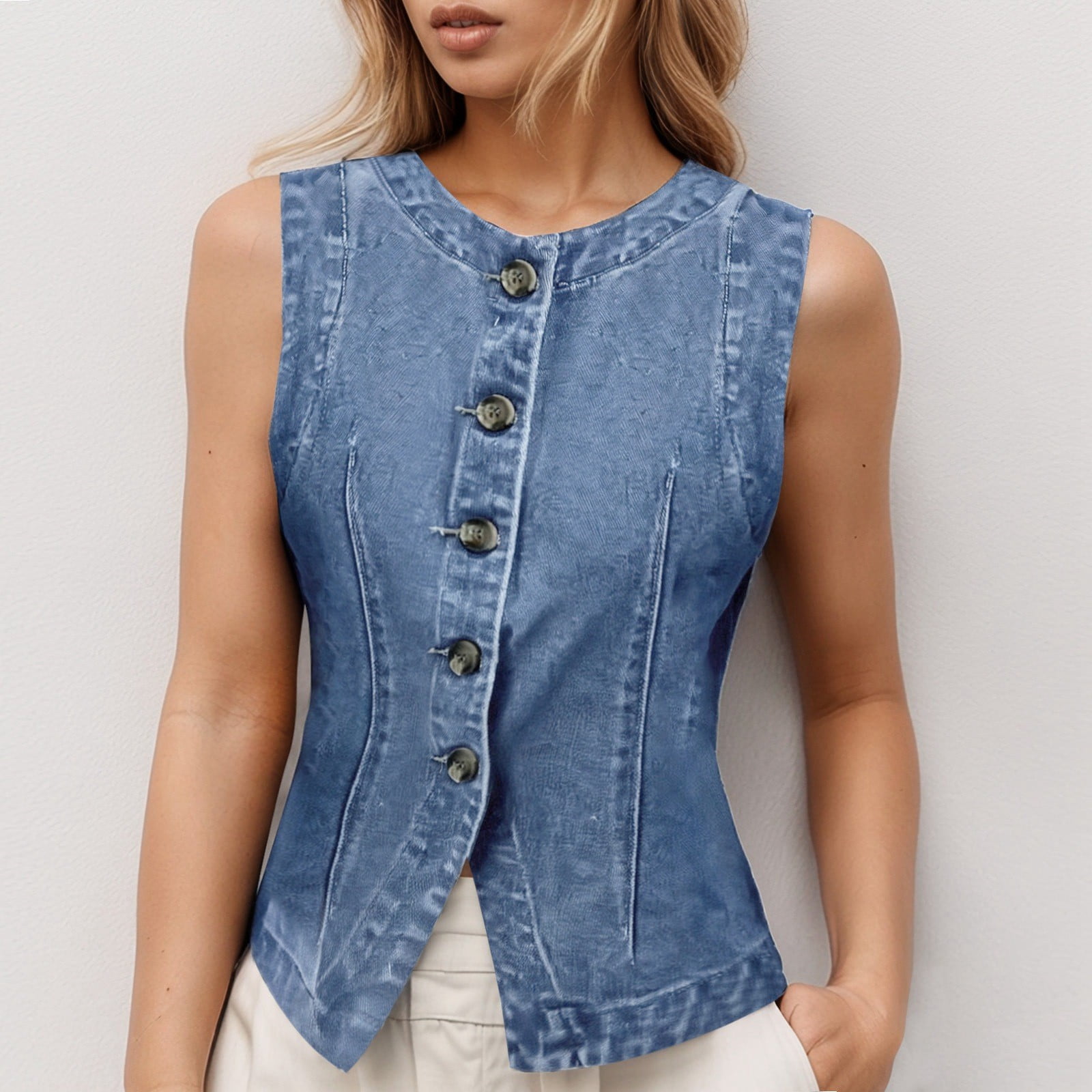 Women's Short Denim Vest Sleeveless Jackets People Vest Long Vests Vest Vest with Pockets Zip Vest Puffed Vest Vest Women Running Womens Quilted Vests Horseback Riding Jacket Womens Sleeveless Jackets