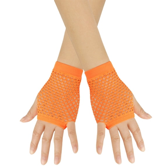 Women's Short Fishnet Gloves Fingerless Mesh Gloves, Stretchy Gothic 80s Party Gloves, Punk Rock Club Wear Accessories, Retro Costume Gloves in Multiple Colors Orange