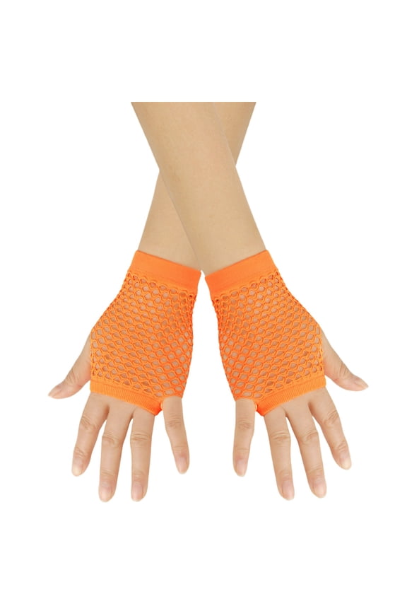 Women's Short Fishnet Gloves Fingerless Mesh Gloves, Stretchy Gothic 80s Party Gloves, Punk Rock Club Wear Accessories, Retro Costume Gloves in Multiple Colors Orange