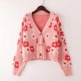 thumbnail image 1 of Women's Short Floral V-neck Long-sleeved Sweater, 1 of 4