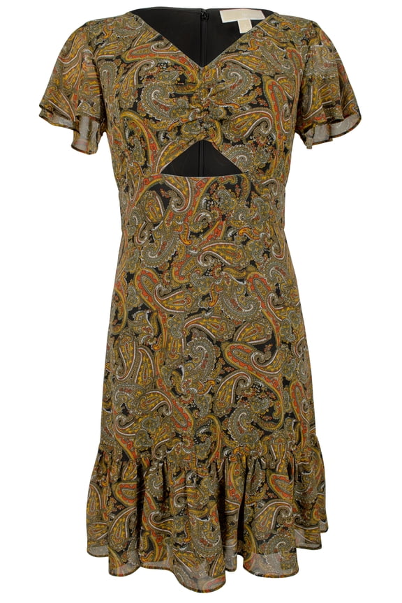 Women's Short Flutter Sleeve Tiered Ruffled Hem Fit and Flare Dress Sn 10