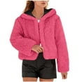 thumbnail image 1 of Women's Short Fuzzy Fleece Hooded Jackets, Lightweight Off-the-Shoulder Cardigan, Winter Fashion Outfits, 1 of 9