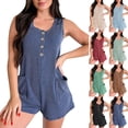 thumbnail image 1 of Women's Short Jumpsuit Romper Overalls, Solid Color Sleeveless Button Front Pockets, Casual Summer Vacation Beach Travel Lounge Wear Outfit for Women | Aestivo,Brown M, 1 of 9