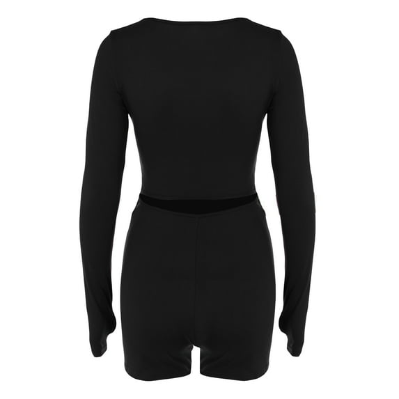 Women's Short Jumpsuit Solid Color Long Sleeve U-Neck Cutout Back Playsuit Summer Yoga Rompers