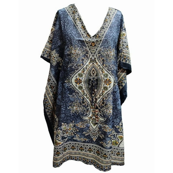 Women's Short Kaftan Maxi Tunic Caftan Gown Top Night Dress One Size Gray